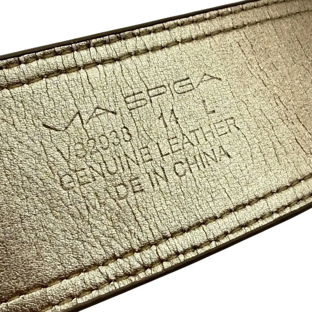 Via Spiga Snake Embossed Suede Leather Wide Belt Gold Hardware Y2K Low Slung